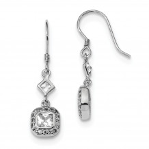 Quality Gold Sterling Silver Rhodium-plated CZ Square Halo Dangle Earrings - QE13768