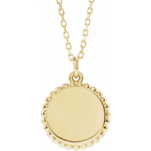 14K Yellow Engravable Beaded Disc 16-18 Necklace - 86472112P