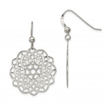 Quality Gold Sterling Silver Polished and Textured Flower Dangle Earrings - QE8860