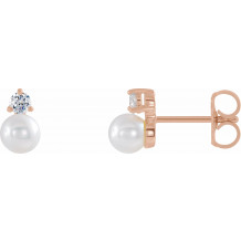 14K Rose Freshwater Cultured Pearl & 1/8 CTW Diamond Earrings - 86719612P