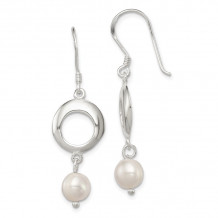 Quality Gold Sterling Silver & Glass Imitation Pearl Polished Fancy Dangle Earrings - QE7294