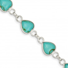 Quality Gold Sterling Silver Rhodium-plated Polished Heart-shaped Turquoise Bracelet - QH431-7