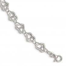 Quality Gold Sterling Silver 7.5in Polished Heart Link Bracelet - QG4852-7.5