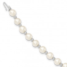 Quality Gold 14k White Gold White Near Round Cultured Pearl Bead Bracelet - XF572-7