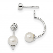 Quality Gold Sterling Silver CZ & FWC Pearl Removeable Front Back Post Dangle Earrings - QE13877