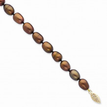 Quality Gold 14k Coffee Brown Rice Freshwater Cultured Pearl Bracelet - XF431-7.25