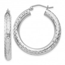 Quality Gold Sterling Silver Rhodium-plated 4.00mm Diamond Cut Hoop Earrings - QE4486