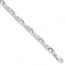 Quality Gold Sterling Silver Blue Topaz Diamond-cut Bracelet - QG4915-7