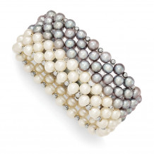Quality Gold Sterling Silver White Grey 6-7mm FW Cultured Potato Pearl Stretch Bracelet - QH4800