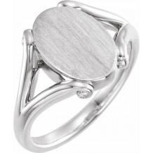 14K White 13x9 mm Oval Signet Ring - 52002101P