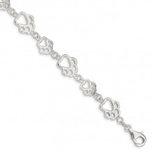 Quality Gold Sterling Silver Polished Paw Print Bracelet - QA69-7.5