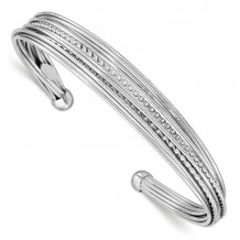 Quality Gold Sterling Silver Rhodium-plated 14mm Polished RoundCuff Bangle Bracelet - QB201