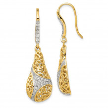 Quality Gold Sterling Silver Gold Plated CZ Teardrop Dangle Earrings - QE9318