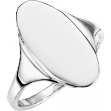 14K White 16.4x8.5 mm Oval Signet Ring - 52036397P