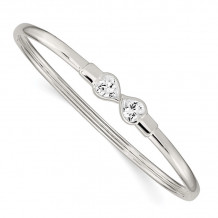 Quality Gold Sterling Silver CZ Heart Open Flexible Bangle Bracelet - QB995