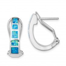 Quality Gold Sterling Silver Blue Inlay  Opal Squares Hoop Earrings - QE9409