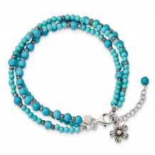 Quality Gold Sterling Silver Howlite Recon. Magnesite 2-Strand Flower Bracelet - QH5436-7.5