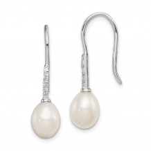 Quality Gold Sterling Silver Rhodium-plated 7-8mm White FWC Pearl CZ Dangle Earrings - QE12739