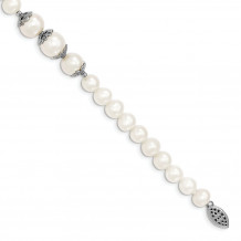 Quality Gold Sterling Silver Rhodium-plated 7-10mm White FWC Pearl Fancy Bracelet - QH5219-7