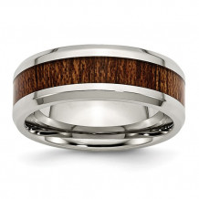 Chisel Stainless Steel Polished Brown Wood Inlay Enameled 8.00mm Men's Ring - SR403-10