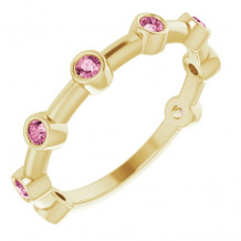 14K Yellow Pink Tourmaline Bezel-Set Bar Ring - 72005646P