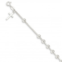 Quality Gold Sterling Silver Cross on Bead Bracelet - QG2373-7.25