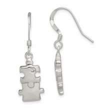 Quality Gold Sterling Silver Polished CZ Puzzle Pieces Dangle Earrings - QE8793