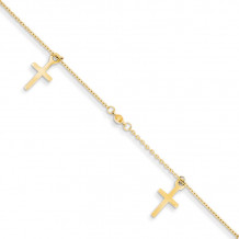 Quality Gold 14k Polished and Textured CrossAnklet - ANK267-9
