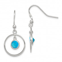 Quality Gold Sterling Silver Circle Dangle Blue CZ Earrings - QE5147