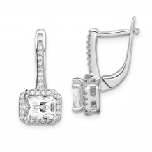 Quality Gold Sterling Silver Rhodium-plated Square CZ Halo Dangle Earrings - QE14218