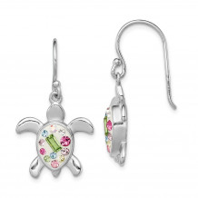Quality Gold Sterling Silver Rhodium Plated Stellux Crystal Turtle Dangle Earrings - QE9670