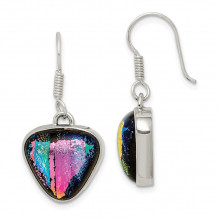 Quality Gold Sterling Silver Multicolor Dichroic Glass Triangle Shaped Dangle Earrings - QE6262