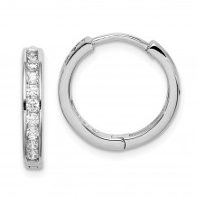 Quality Gold Sterling Silver Rhodium-plated CZ 3x16mm Hinged Hoop Earrings - QE15107