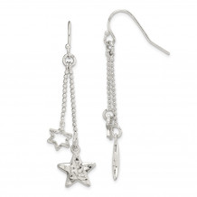 Quality Gold Sterling Silver Diamond-cut Star Dangle Shepherd Hook Earrings - QE11920