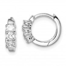 Quality Gold Sterling Silver Rhodium-plated 3-stone CZ 2x11mm Hinged Hoop Earrings - QE15317