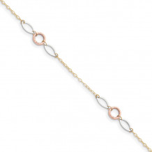 Quality Gold 14k Tri-color Circle & Oval 9in with Anklet - ANK222-10