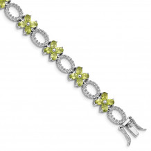 Quality Gold Sterling Silver Rhodium-plated Peridot Flower & White Topaz Bracelet - QG4914-7.75