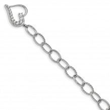 Quality Gold Sterling Silver Rhodium Plated Journey Heart CZ Dangle Bracelet - QG2178-7.5