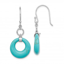 Quality Gold Sterling Silver Rhodium-plated Created Turquoise Circle Dangle Earrings - QE15368