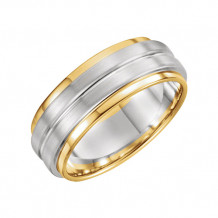 Stuller 14k Two Tone Gold Grooved Flat Edge Wedding Band