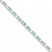 Quality Gold Sterling Silver BlueTopaz & CZ Bracelet - QX158BT