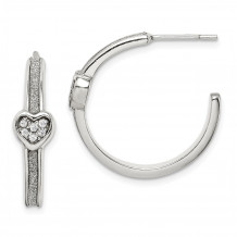 Quality Gold Sterling Silver Glitter Infused & CZ Heart Hoop Earrings - QE14987