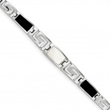 Quality Gold Sterling Silver Synthetic Onyx & Mother of Pearl Greek Key Bracelet - QG2396-7.25