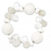 Quality Gold Sterling Silver Coral Jade Moonstone Rock Quartz Stretch Bracelet - QH4640