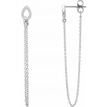 14K White Leaf Chain Earrings - 65239160000P