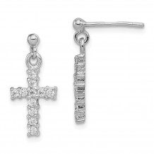 Quality Gold Sterling Silver Rhodium-plated CZ Cross Post Dangle Earrings - QE12942
