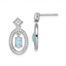 Quality Gold Sterling Silver Rhodium-plated Created Opal & CZ Post Dangle Earrings - QE15320
