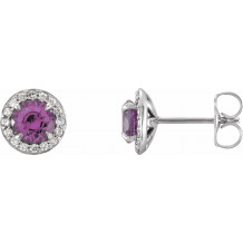 14K White 4 mm Round Amethyst & 1/10 CTW Diamond Earrings - 86458660P