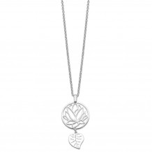 Quality Gold Sterling Silver Rhodium-plated Flower & Leaf Dangle Necklace - QG5225-15.5