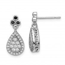 Quality Gold Sterling Silver Rhod-plated Black  White CZ Teardrop Post Dangle Earrings - QE15407